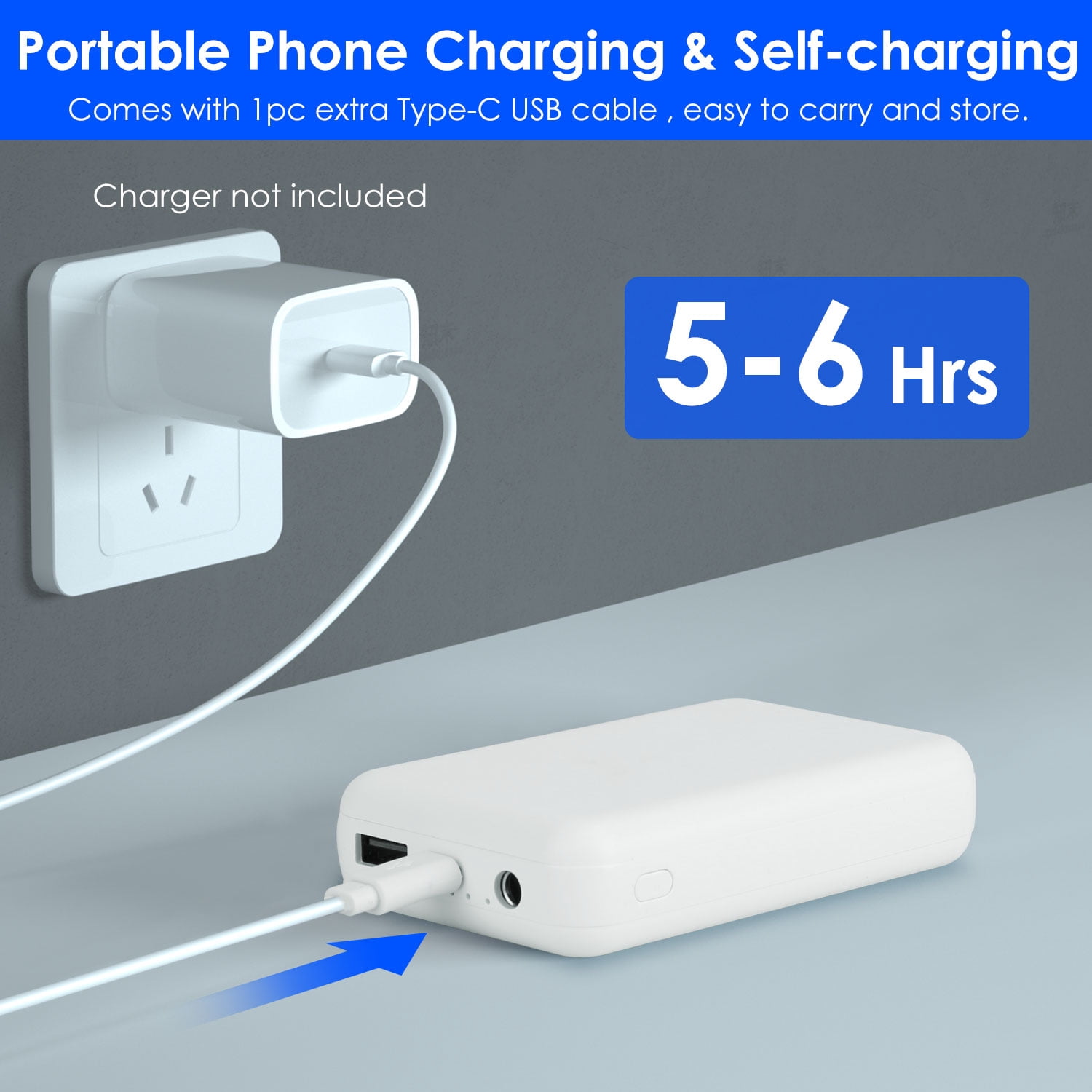 (Huayusheng)--1Pc 10000mAh Portable Charger Battery Pack For Heated Blanket Vest Jacket Power Bank With Type C USB Cable Fit For IOSPhone 14 Android And More.-**--（jk'.;[ ）