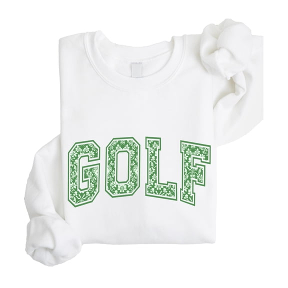 Floral Golf Sweatshirt for Women Teens & Children Preppy Varsity Style Golf Pullover White Sweatshirt Adult Medium