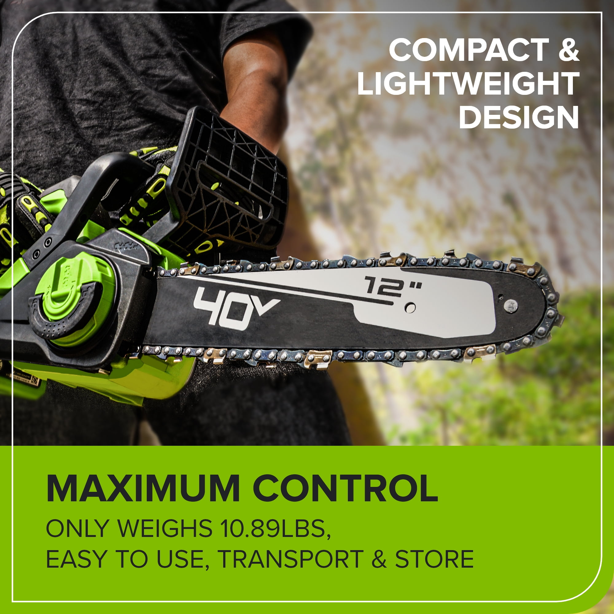 Greenworks 40V 12-inch Chainsaw, 2.0Ah Usb Battery and Charger