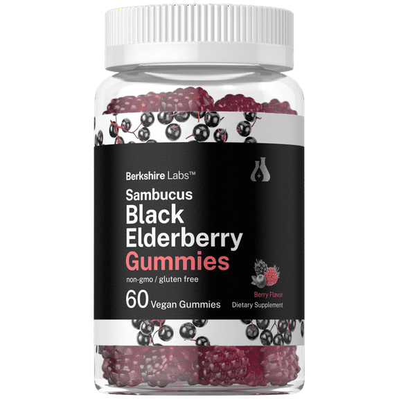 Sambucus Black Elderberry Gummies | 60 count | Vegan, Non-GMO, Gluten free Extract for Adults | Berry Flavor | Berkshire Labs by Horbaach