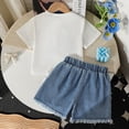 thumbnail image 5 of Kids Girls 2-Piece Short Sleeve Outfits Printed Crew Neck Top and Shorts Fashionable Summer Casual Clothes for Girls White Size 6-7 Years, 5 of 7