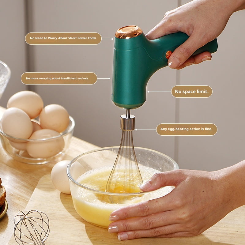 Electric Hand Mixer Mini Turbo Mixer Electric Handheld, Cordless Hand Mixer, Cordless Kitchen Blender with 2 Stainless Steel Accessories for Cookies, Brownie, Whipping, Cakes, Dough Batters