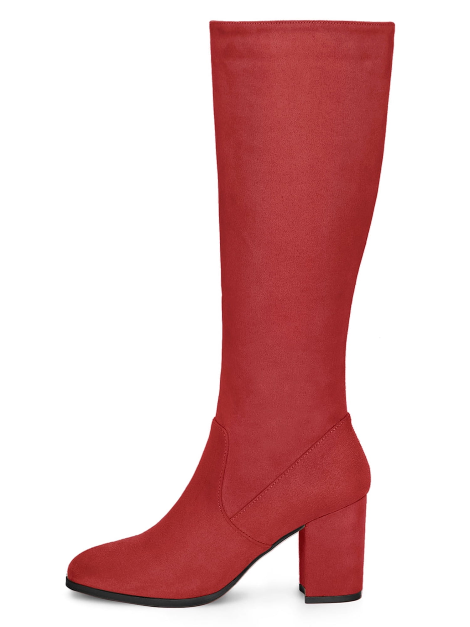 DARING DIVA Women's Stylish Side Zipper Chunky Heel Knee High Boots Red 9.5
