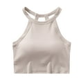 thumbnail image 3 of DDAPJ pyju Ribbed Tank Top with Built in Bra for Women Backless Halter Camisole Comfort Workout Undershirt Padded Cami Shirts Limited Time Sales Beige XL, 3 of 6