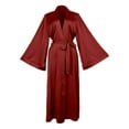 thumbnail image 5 of Arlun Satin Long Robes for Women Solid Color Soft Lightweight Belted Wrap Bathrobe Soft Comfortable Kimono Style Elegant Sleepwear for Bride & Everyday Loungewear Red L, 5 of 6