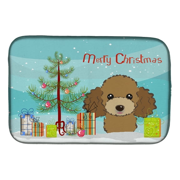 Christmas Tree and Chocolate Brown Poodle Dish Drying Mat
