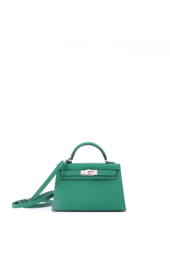 Pre-Owned Kelly Mini II Bag Vert Vertigo Epsom with Palladium Hardware 20 By Rebag
