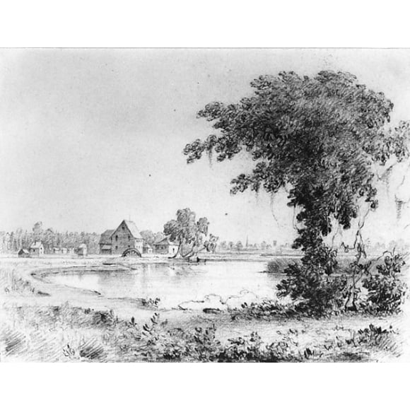 Scène de Lac avec des Chalets (album de Cropsey) affiche imprimée par Thomas Addison Richards (1820 121900) (18 x 24)