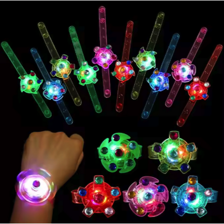 Light-Up Fidget Spinner Bracelets, Adjustable, LED, Glow-in-the-Dark, 2-Pack, Pink