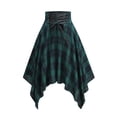 thumbnail image 2 of Gothic Plaid Midi Skirt for Women Vintage High Waisted A Line Asymmetrical Lace Up Pleated Skirt, 2 of 7
