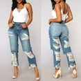 thumbnail image 2 of Fjofpr Clearance Sale Deal Ripped Jeans for Women Plus Size Clearance Women High Waisted Skinny Hole Stretch Slim Pants Calf Length, 2 of 9