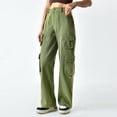 thumbnail image 4 of Women Pants Retro Solid Color High Waist Casual Loose Long Trousers Casual Loose Beach with Pockets, 4 of 9
