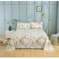 thumbnail image 6 of Tache Queen Flat Sheet Only Cotton Elegant Leaf Vine Nature Earthy Floral Neutral Cream Beige Tan Blue Breathable Poplin Cotton Flat Sheet, Queen, 6 of 8