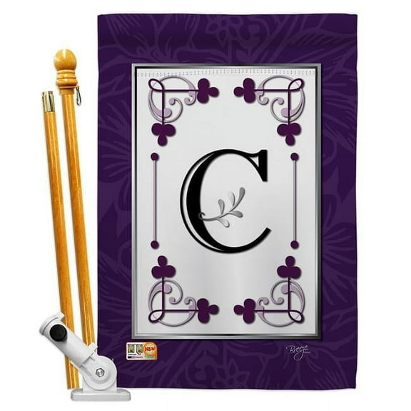 Breeze Decor BD-SB-HS-130003-IP-BO-D-US09-BD 28 x 40 in. Vertical Classic C Initial Interests Simply Beauty Impressions Decorative Double Sided House Flag Set with Pole & Bracket Hardware