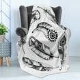 thumbnail image 4 of Feather Soft Flannel Fleece Blanket, Black Feathers with Prehistoric Tribal Geometrical Motifs Arranged in a Circle, Cozy Plush for Indoor and Outdoor Use, 50" x 70", White and Black, by Ambesonne, 4 of 5