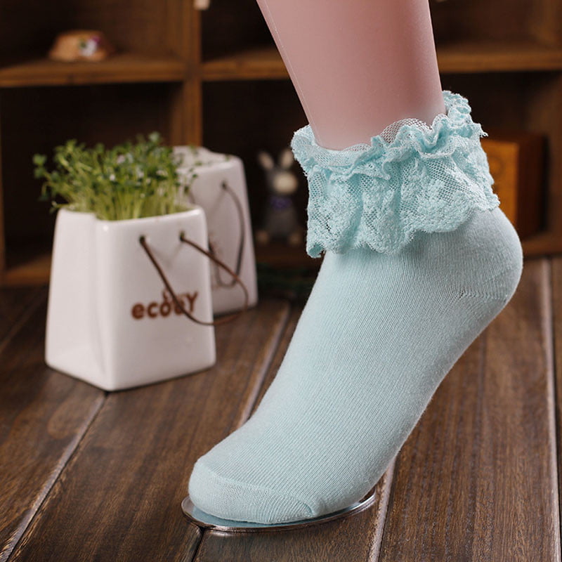 1pair New Women Ladies Retro Lace Ruffle Frilly Ankle Sock Cotton Socks Lovely