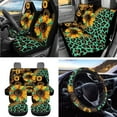 thumbnail image 3 of Garronmavis 15pcs Automobile Interior Sets Sunflower Leopard Print Front Rear Car Seat Covers Steering Wheel Cover Shoulder Protector Cover Coasters Keychain Rearview Mirror Cover, 3 of 7