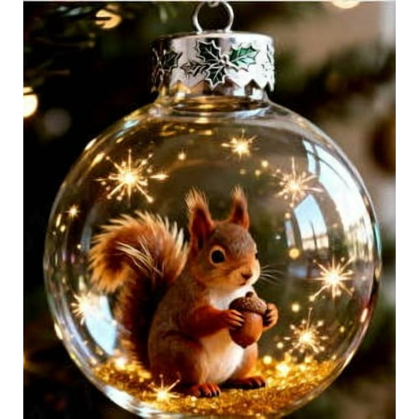Seyotauo Christmas Ornament Glass Snowflake Ball Pendant with Forest Animals Intricate Designs - Durable for Christmas Tree Decoration Garlands Decor, Festive Gift for Nature Enthusiasts