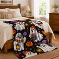 thumbnail image 6 of Whimsical Halloween Ghosts Pumpkins, Festive Halloween Scene, Warm Flannel Blanket for Living Room and Family Room, Art Lovers Halloween Gift, Festive Home Decor, 6 of 7