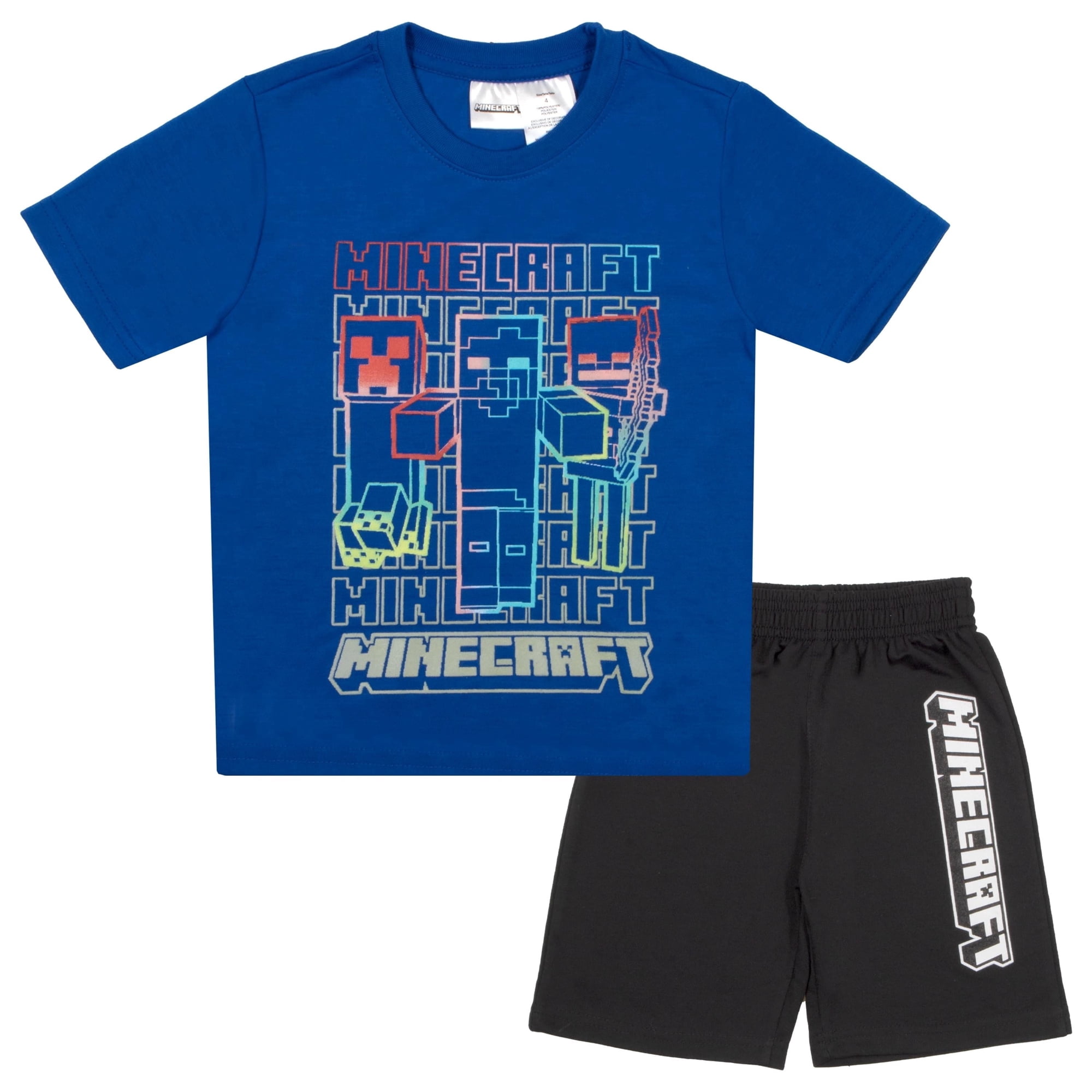Minecraft Creeper Boys Short Sleeve T-Shirt & Shorts 2-Piece Gamer Outfit Set for Kids and Toddlers (Sizes 5-7)