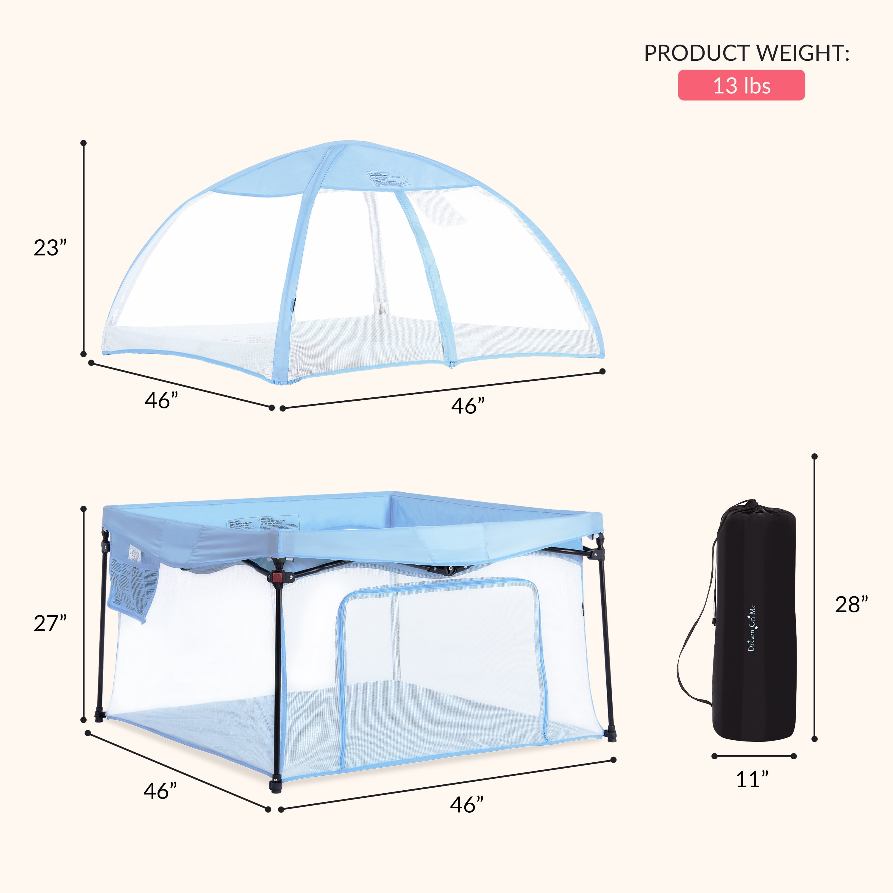 Dream On Me Ziggy Square Playpen with Canopy, Blue, (Model # 4434-BLU)