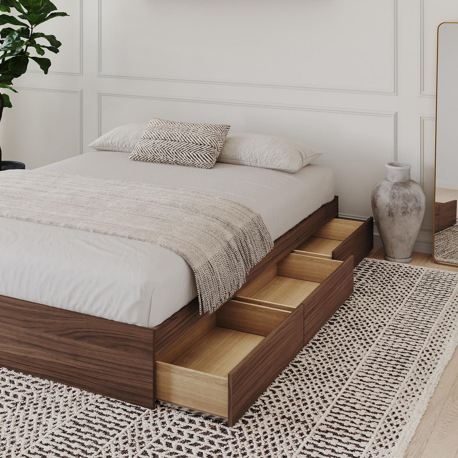 Nexera Alibi 3 Drawer Storage Bed, Walnut