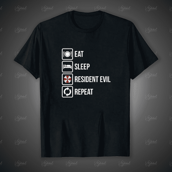 Eat, Sleep, Repeat - Resident Evil Quote for Survival Horror Game Fan Unisex T-Shirt, up to size 5XL