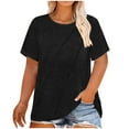 thumbnail image 2 of Otntypg Plus Size Womens Short Sleeve Tops Ruched Pleated Crew Neck Summer Basic Workout Tee Shirts Casual Loose Fit Blouse Black XXL, 2 of 6