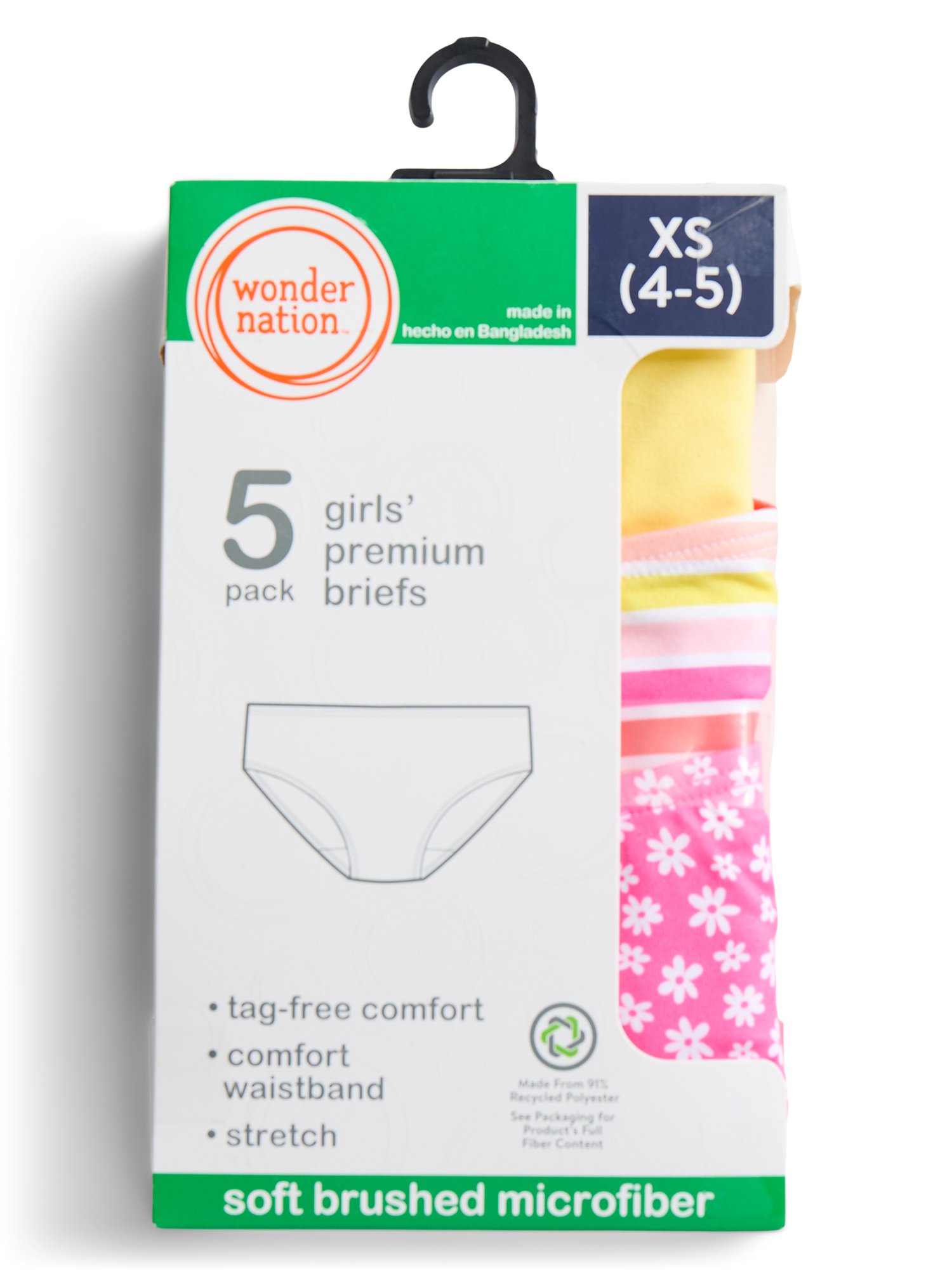 Wonder Nation Girls Premium Brief Underwear, 5-Pack, Sizes S-XL
