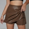 thumbnail image 3 of Perfectbot Women's Faux Leather Bodycon Mini Skorts Ruched Asymmetrical Wrap Zipper Slit Short Skirts, 3 of 8