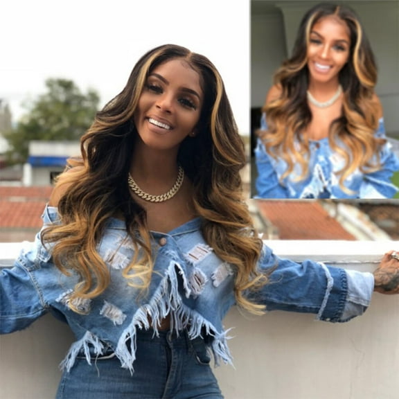 SUCS Fashion Women's Long Curly Full Wig Synthetic Wavy Hair Party Lace Hair Wigs