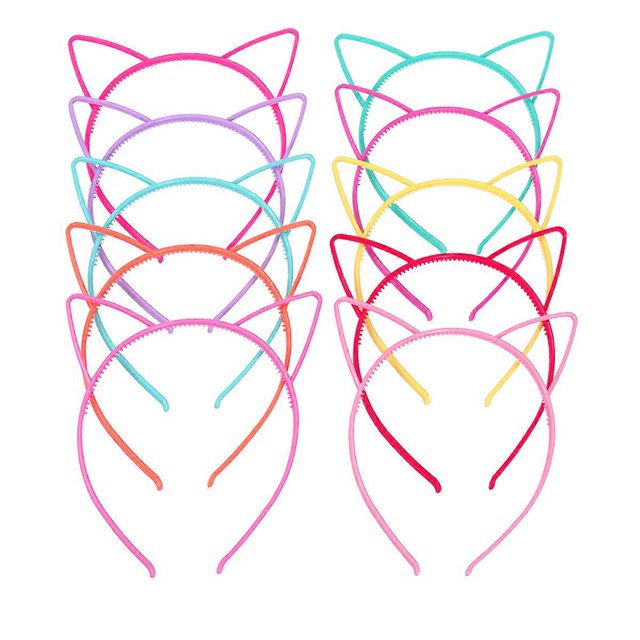 FRCOLOR 10pcs Cat Ear Headband Plastic Cat Hairband Cat Bow Hairbands Makeup Party Headwear for Women Girls