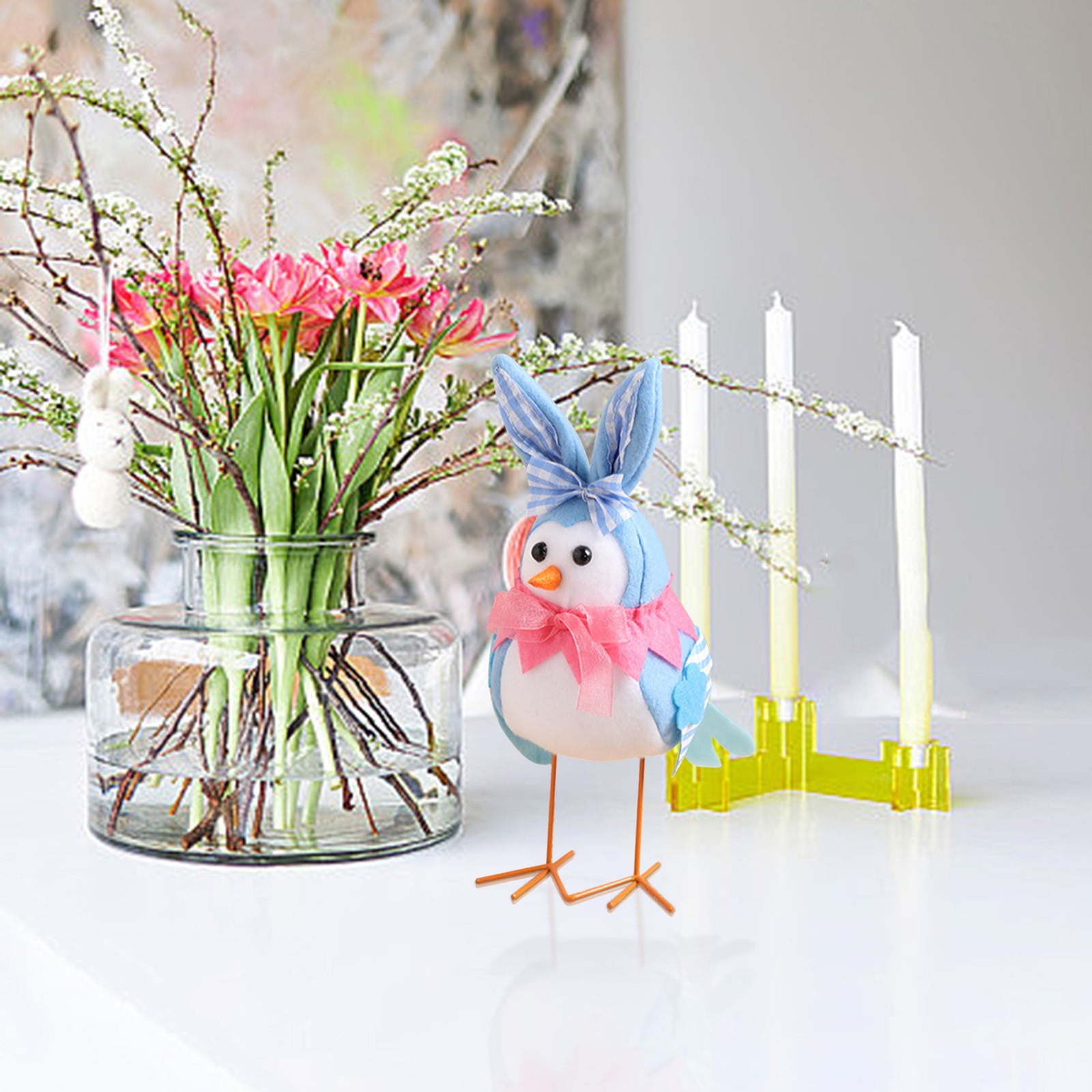 Easter Chick Decorations Spring Easter Chicken Decors Figurines with Bunny  Ears Tabletopper Decorations for Party Home Holiday Cute Egg Easter Day