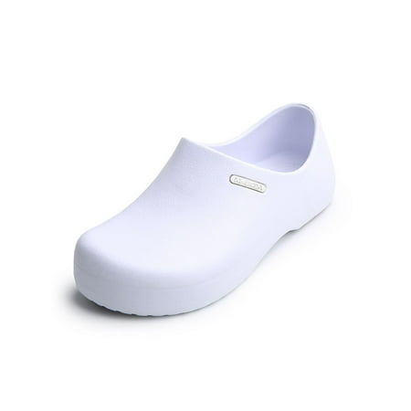 

Woobling Womens Mens Work Shoe Waterproof Clogs Oil Proof Chef Shoes Non-Slip Flats Nurse Garden White 7