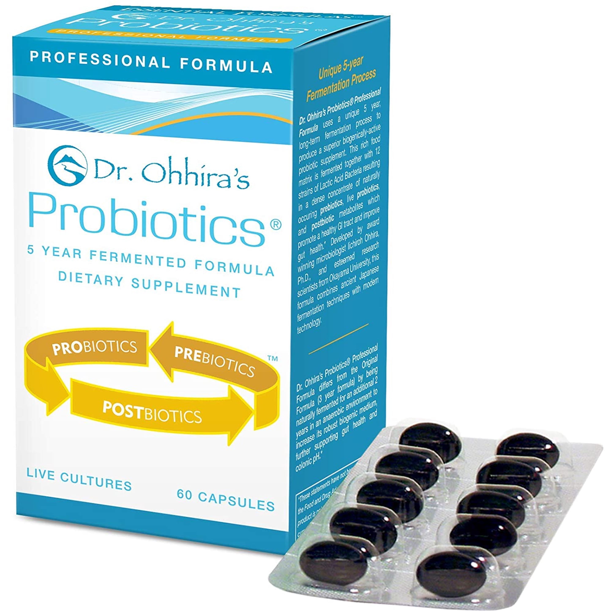 Dr. Ohhira’s Probiotics Professional Formula with 5 Year Fermented Prebiotics, Live Active Probiotics and The only Product with Postbiotic Metabolites, 60 Capsules
