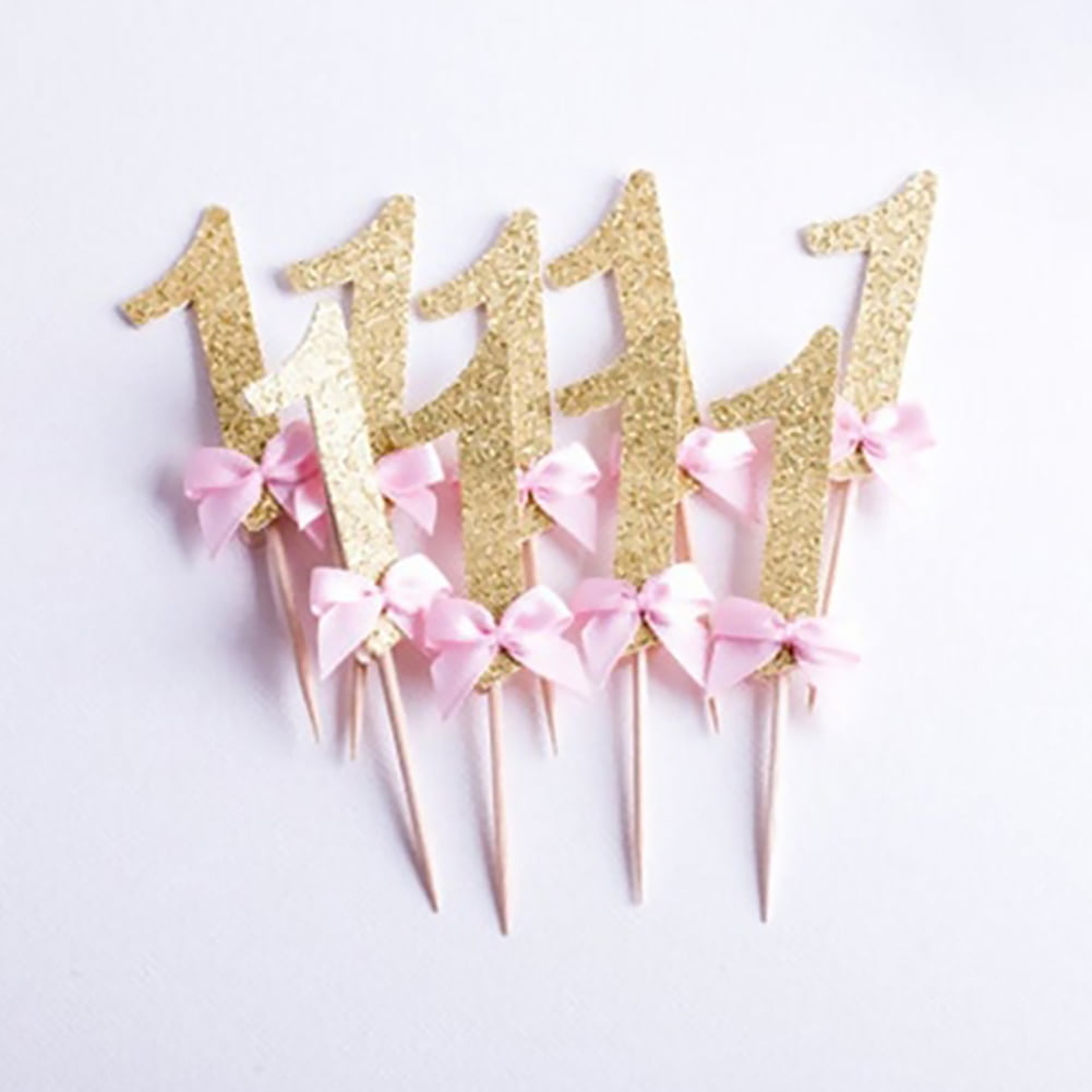 10Pcs Number 1 Bowtie Cake Topper Wedding Baby Shower Birthday Party