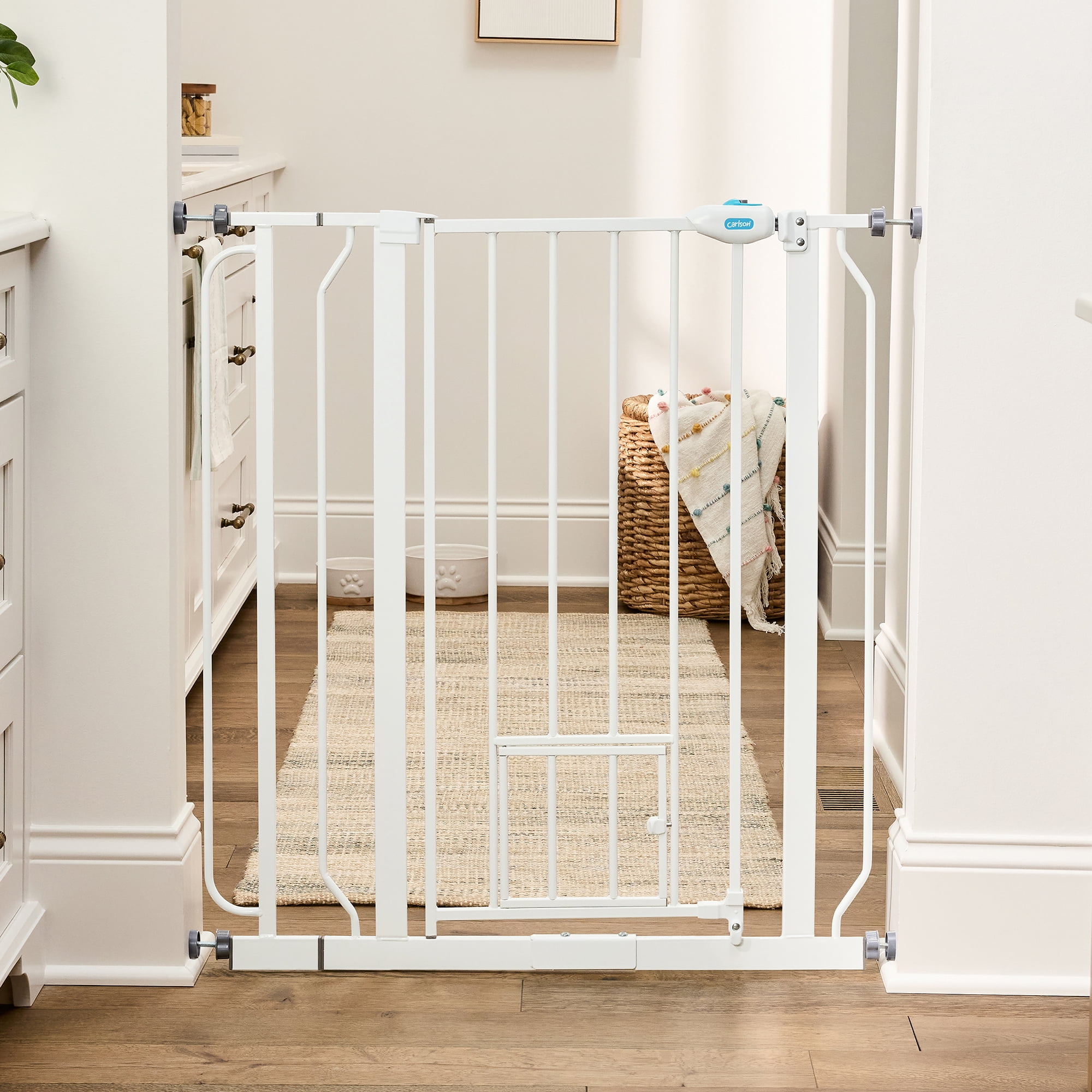 Carlson Extra Tall Metal Walk Through Pet Gate with Small Pet Door and Extension Kit, 36" H x 29"-36.5" W