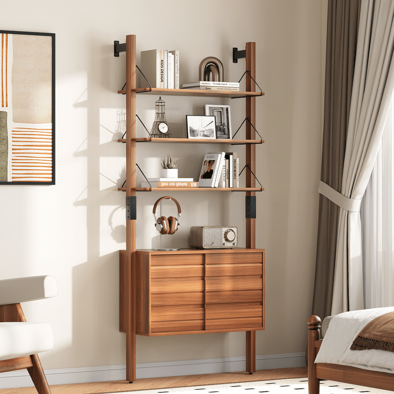JOINICE Mid Century Modern Wall Mounted Ladder Bookshelf