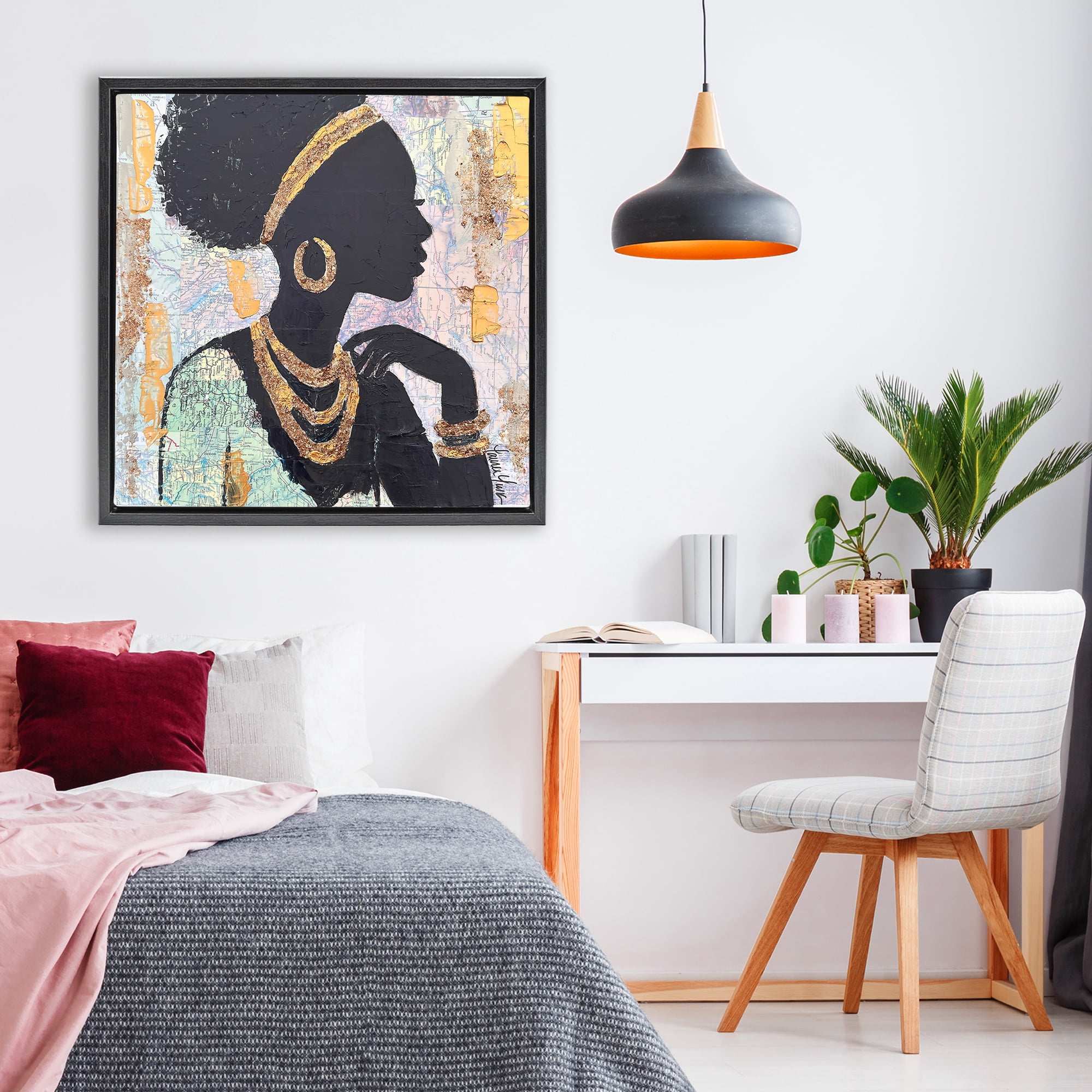 Stupell Industries Jewelry Clad Girl Silhouette Black Framed Floater Canvas Wall Art, design by Lauren Luna