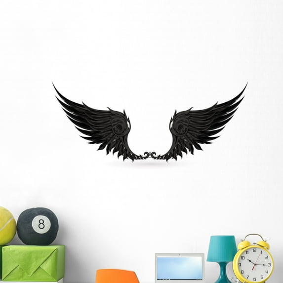 Wings Black Wall Decal by Wallmonkeys Peel and Stick Graphic (48 in W x 24 in H) WM329959