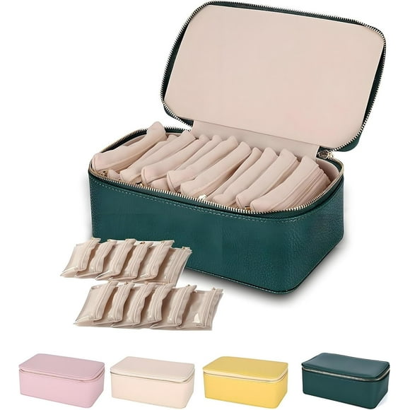 Familiarn Travel Jewelry Box with Small Pouches, Portable PU Leather Jewelry Organizer Box with 12 Small Pouches(Green)