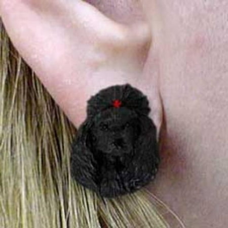 DHE01D Poodle Black Earrings Post
