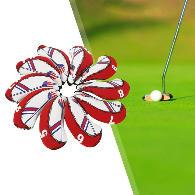 10 piezas Golf Iron Headcover Set, Golf Club Head Cover, 4-9, AW, PW, LW, SW impermeable , ROJO