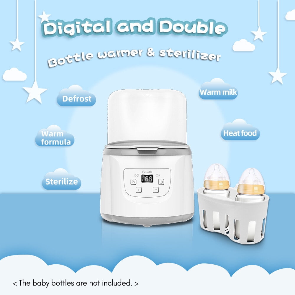 LAZIOEGR 4-in-1 Baby Bottle Warmer and Steam Sterilizer, Fast Baby Food Heater with 2-Bottle Capacity LED Screen Adjustable Temperature (7.48 x 7.48 x 6.3 inches / 19 x 19 x 16 cm), White EU Plug