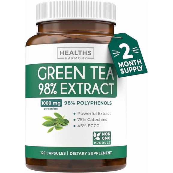 Healths Harmony Metabolism Booster, 500 mg Green Tea Extract Capsules with EGCG, 120 Count