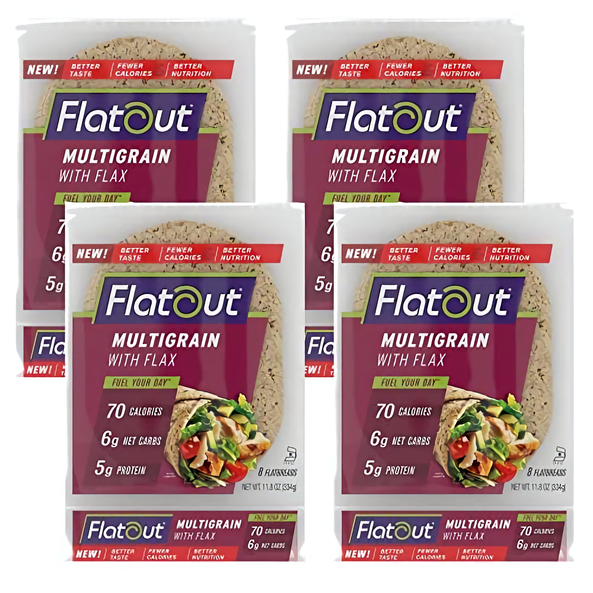 Flatout Flatbread, Multigrain with Flax, Perfect for Use as Sandwich Bread, Pizza Crust, Tortillas, Wraps and More, 8 Fl