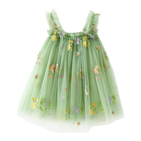 

Girls And Toddler Flutter Sleeve Dress Toddler Girls Sleeveless Embroider Princess Dress Dance Party Floral Dresses Clothes Girls Bohemian Dresses 2-3 Years