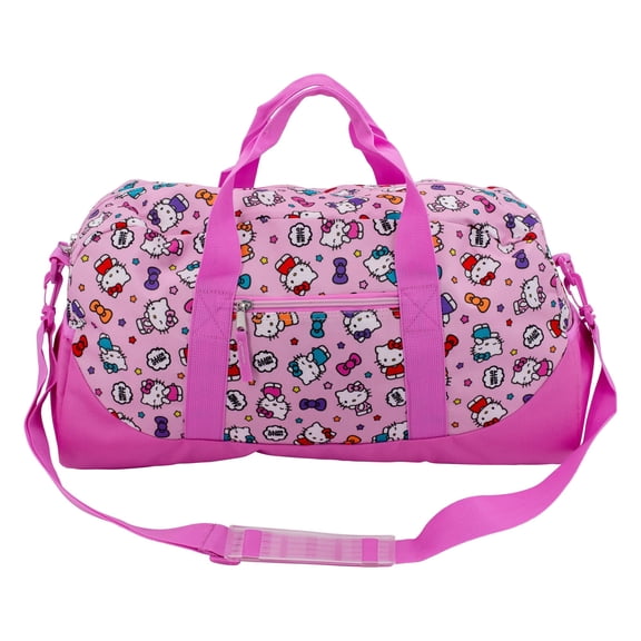 Hello Kitty Duffle Bag, 16” Travel Sleepover Bag for Girls, Weekender Bag, Pink Dance Bag