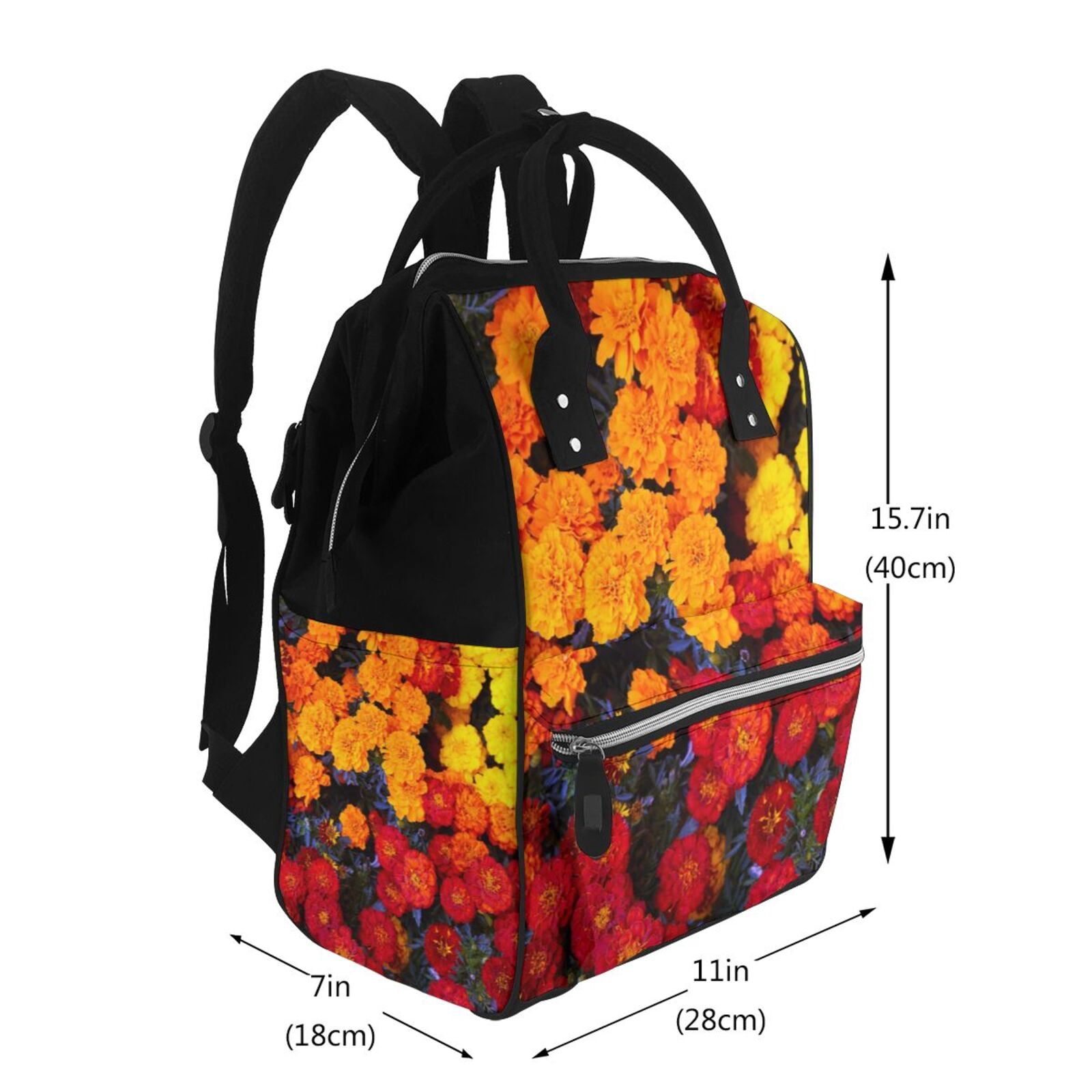 Ratiio Marigold Flowers In Different Colors Mummy Backpack - Waterproof Twill Canvas, Large Capacity Diaper Bag with Multiple Pockets and Adjustable Straps