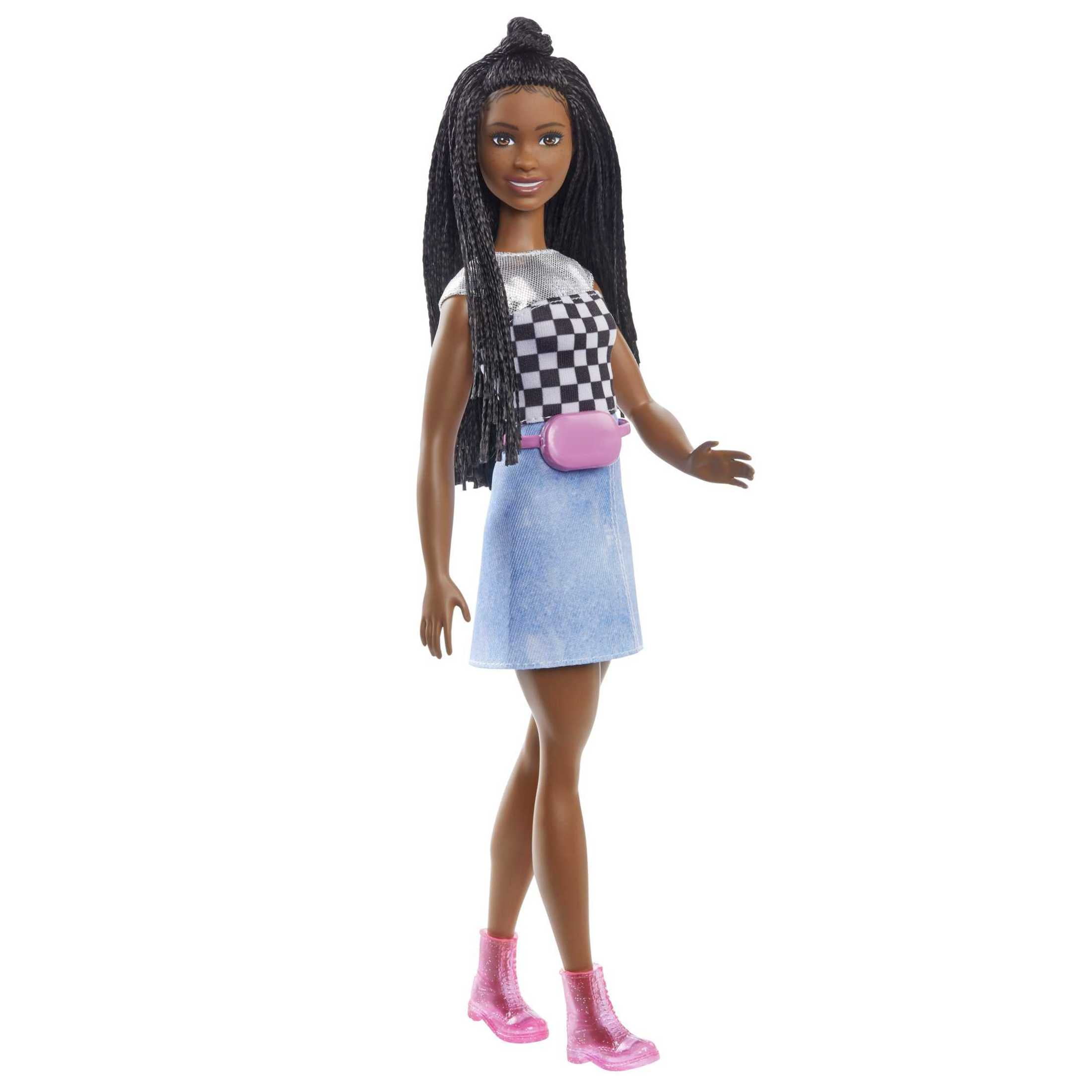 Barbie Big City Big Dreams Doll & Accessories, Brooklyn Doll in Shimmery Top with Bariaded Hair
